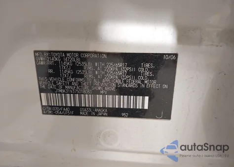 2007 Toyota Rav4 Limited V6 z USA, uszkodzony, nr VIN JTMBK31V375018083